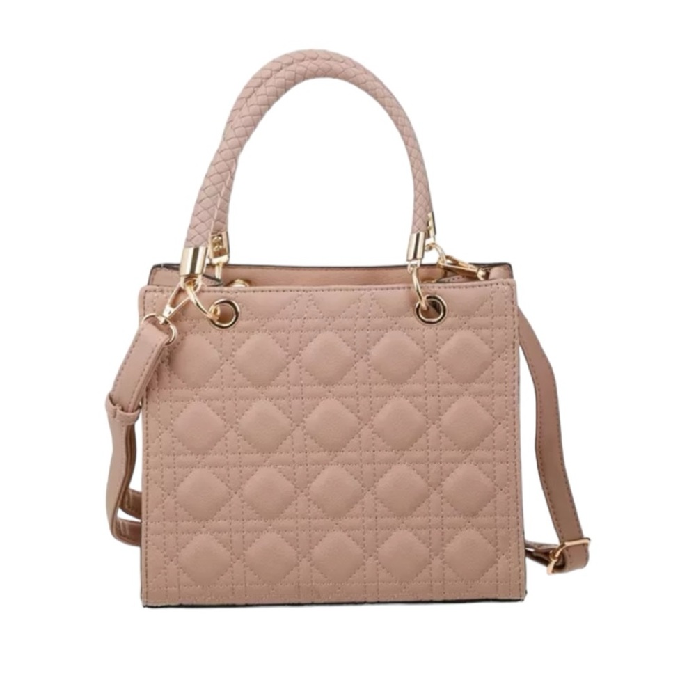 LE BAG Tan Vegan Leather Quilted Stitched Satchel Bag NWOT